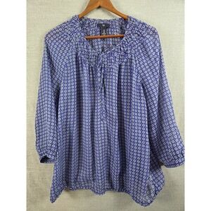 Gap Womens XL Sheer Geo Floral Blouse Blue Light Flowy Cottagecore Boho Career‎